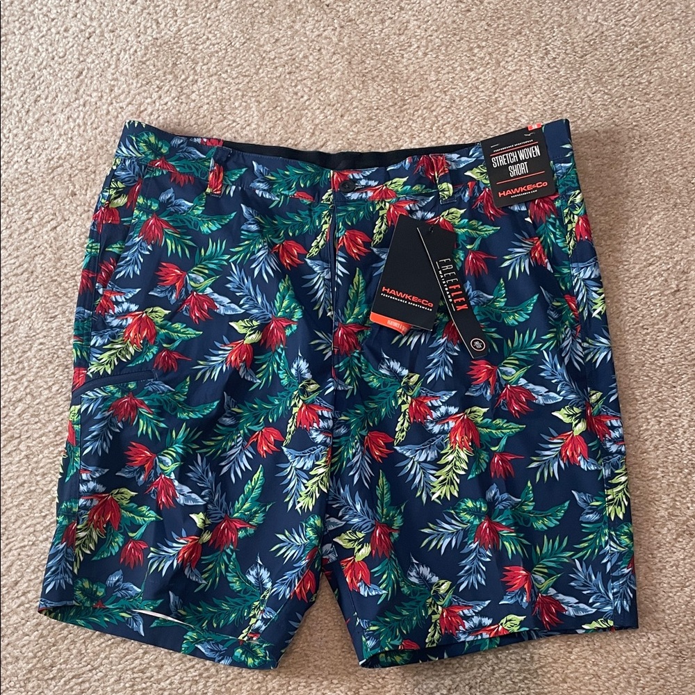 Hawke & Co Men's Hybrid Shorts - Blue with Red and Green Floral Print
